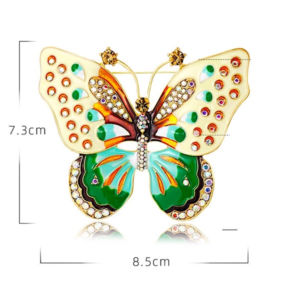Butterfly Brooch, Enamel Rhinestone Oversized Statement Butterfly Brooch - Picture 2 of 2